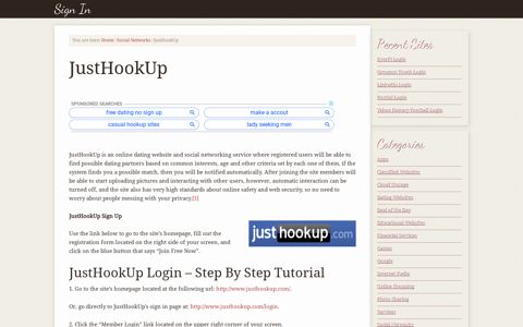 JustHookUp Login – www.JustHookUp.com Sign In Page