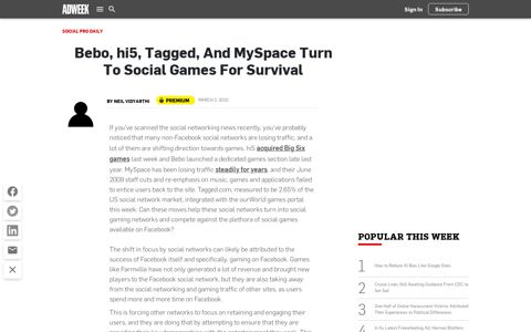 Bebo, hi5, Tagged, And MySpace Turn To Social Games For ...