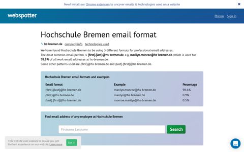 Hochschule Bremen email format and email addresses - Webspotter