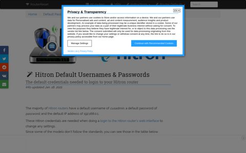 Hitron Default Usernames and Passwords (updated ...