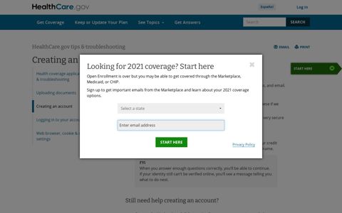 How to create a Marketplace account | HealthCare.gov