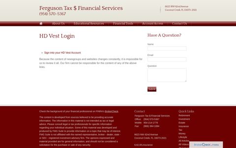 HD Vest Login | Ferguson Tax $ Financial Services