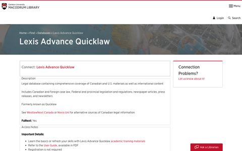 Lexis Advance Quicklaw | MacOdrum Library