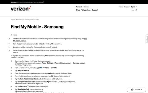 Find My Mobile - Samsung | Verizon