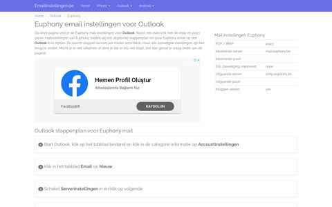 Euphony mail instellen Outlook | Email instellingen
