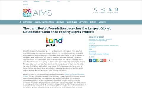 The Land Portal Foundation Launches the ... - FAO AIMS