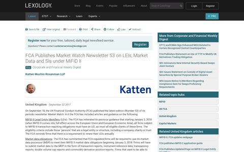 FCA Publishes Market Watch Newsletter 53 on LEIs, Market ...