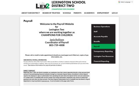 Payroll – Business Operations – Lexington School District Two