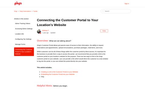 Connecting the Customer Portal to Your Location's Website ...