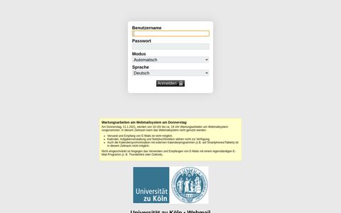 Webmail :: Universität zu Köln :: Anmelden