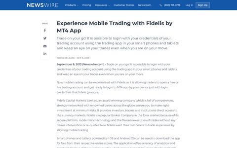 Experience Mobile Trading with Fidelis by MT4 App | Newswire
