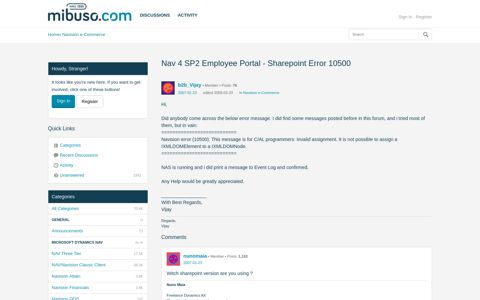 Nav 4 SP2 Employee Portal - Sharepoint Error 10500 — mibuso.com