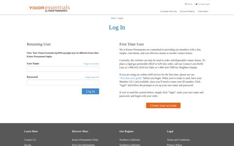Log In - Kaiser Permanente Vision Essentials