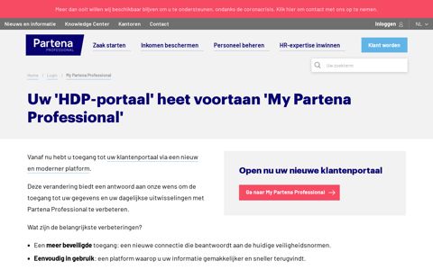 Uw 'HDP-portaal' heet voortaan 'My Partena Professional'