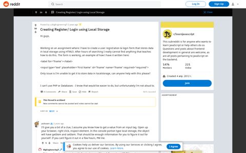 Creating Register/ Login using Local Storage : learnjavascript