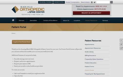 Patient Portal | Black Hills Orthopedic & Spine Center | Gillette