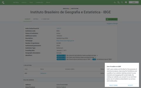 Instituto Brasileiro de Geografia e Estatística - IBGE - GBIF