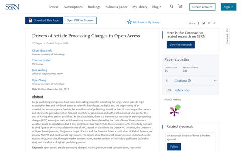 Drivers of Article Processing Charges in Open Access by ...