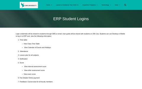ERP Student Logins – CMRU COVID - CMR University