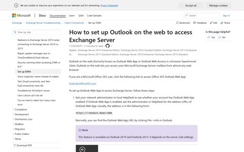 How to set up Outlook on the web to access Exchange Server ...
