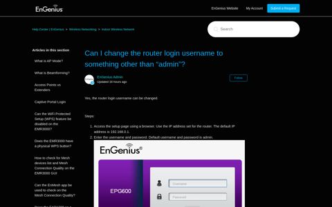 Can I change the router login username to ... - EnGenius