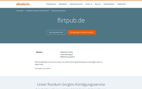 flirtpub.de Kündigungsadresse und Kontaktdaten - Aboalarm