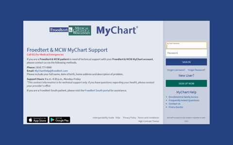 Froedtert & MCW MyChart Support - MyChart - Login Page