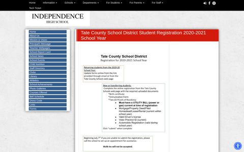 Tate County School District Student Registration 2020-2021 ...