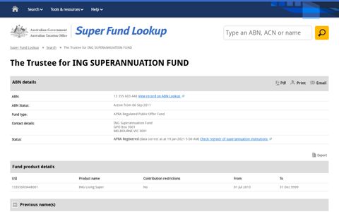 The Trustee for ING SUPERANNUATION FUND | Super Fund ...