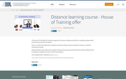 Distance learning course – House of Training offer – ABBL
