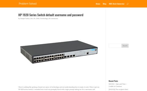 HP 1920 Series Switch default username and password ...