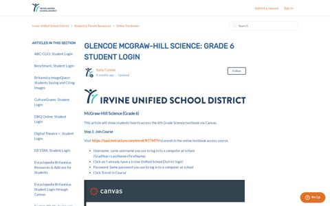Glencoe McGraw-Hill Science: Grade 6 Student Login – Irvine ...