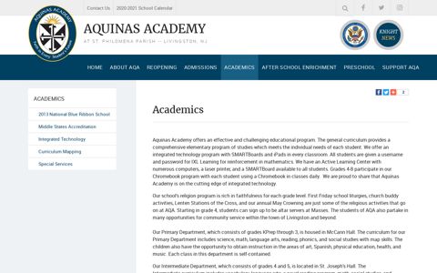 Academics | Livingston, NJ - Aquinas Academy