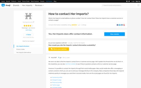 How to contact Her Imports? — Knoji