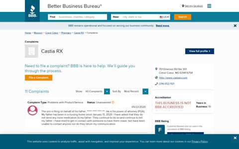 Castia RX | Complaints | Better Business Bureau® Profile