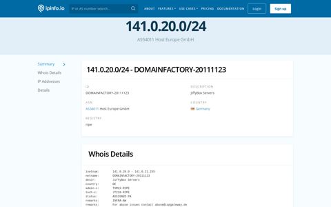 141.0.20.0/24 Netblock Details - JiffyBox Servers - IPinfo.io