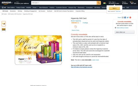Hypercity Gift Card - Rs.1000: Amazon.in: Gift Cards