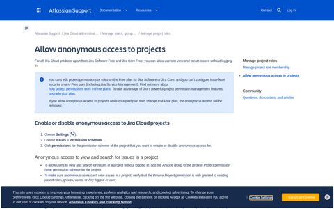 Allow anonymous access to projects | Atlassian Support