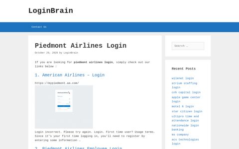 Piedmont Airlines - American Airlines - Login - LoginBrain
