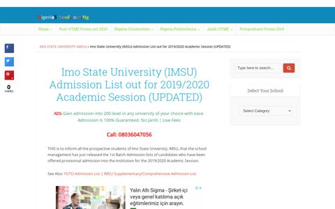 IMSU Admission List out for 2019/2020 Session (1st Batch)
