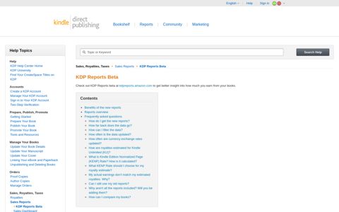 KDP Reports Beta - Amazon KDP