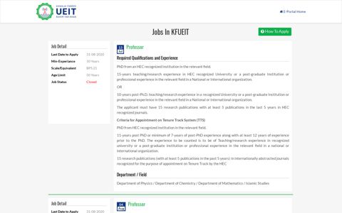 Jobs In KFUEIT - E-Portal