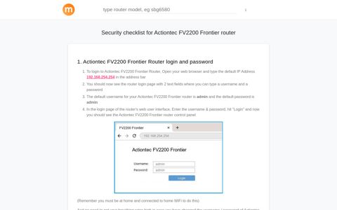 192.168.254.254 - Actiontec FV2200 Frontier Router login and ...