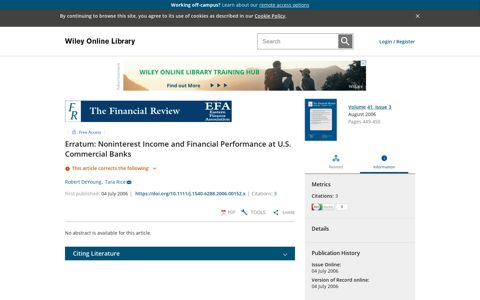Erratum: Noninterest Income and Financial Performance at ...
