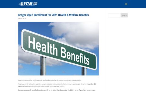 Kroger Open Enrollment for 2021 Health & Welfare Benefits ...