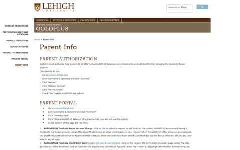 Parent Info - Finance & Administration - Lehigh University