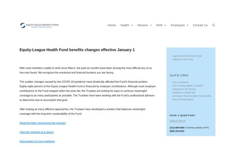 Equity-League Health Fund benefits changes effective ...