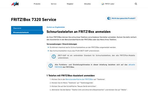 Schnurlostelefon an FRITZ!Box anmelden | FRITZ!Box 7320 ...