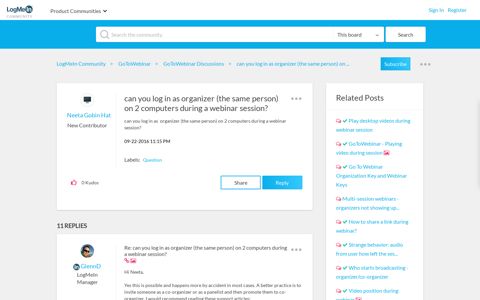 can you log in as organizer (the same person) on ... - LogMeIn ...