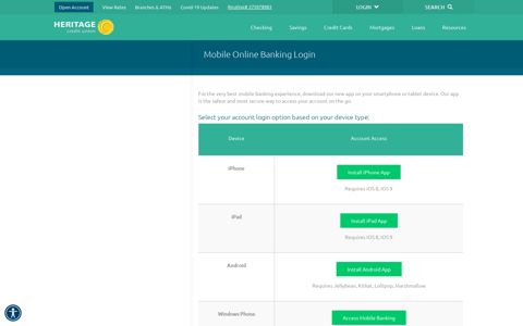Mobile Online Banking Login - Heritage Credit Union